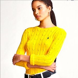 Ralph Lauren crew neck cable knit sweater small yellow gold excellent condition